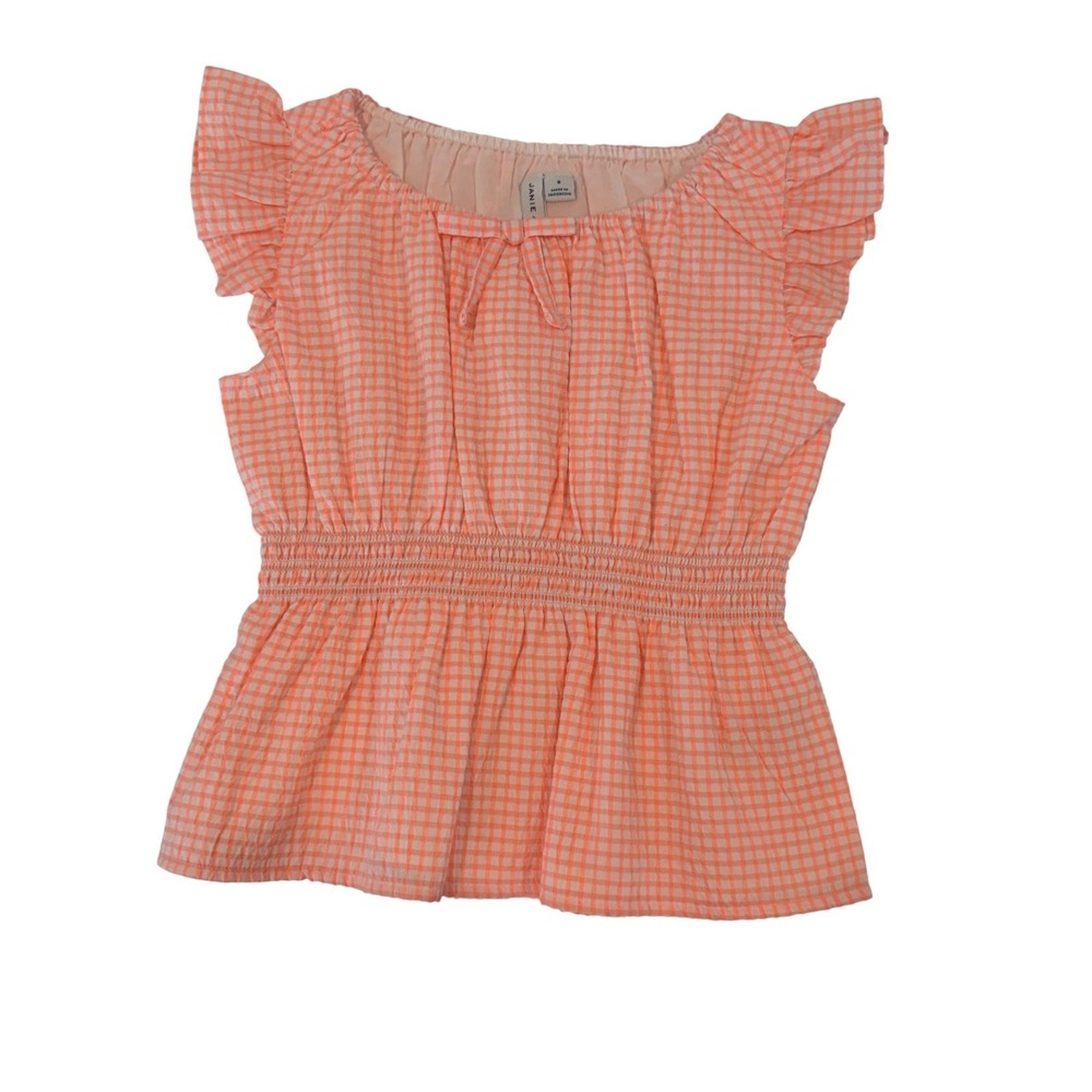 Janie and Jack Girls Gingham Seersucker Peplum Top Size 8 Spring Orange Lily